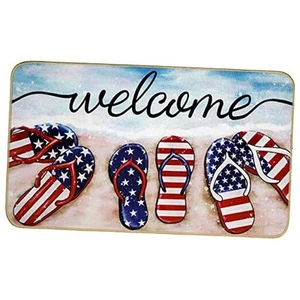 Patriotic Welcome Doormat Summer Beach American Flag Slippers Front Door Mat - Picture 1 of 8