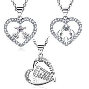 3 Pcs Necklace Set for Women 14k White Gold Plated CZ Heart Pendant Necklace - Picture 1 of 4