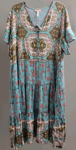 Matilda Jane Midi Boho Kleid Damen XXL Blumen Stufen Frühling Mehrfarbig Azteken - Bild 1 von 15