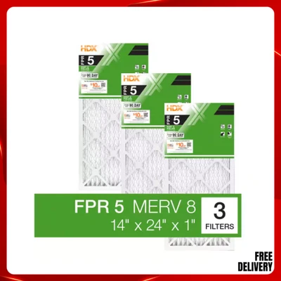 14 x 24 x 1 Standard Pleated Air Filter FPR 5, 3-Pack, Air Filters Replacement - Image 1 of 4