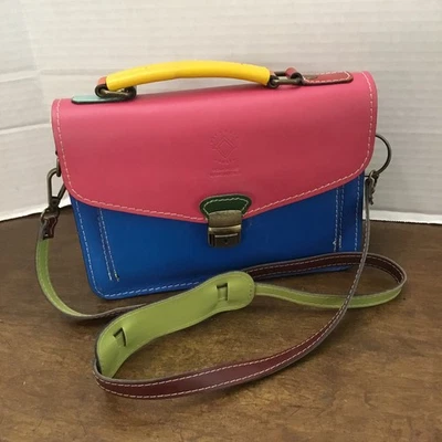 VITTORIA VENETA VERA PELLE Leather Crossbody Purse Bag Multi-Color Blue Pink Red - Image 1 of 4