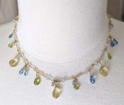 Collar Laura Gibson Topacio Azul y Citrino Oro 22K 16.5" Foto 1 de 4