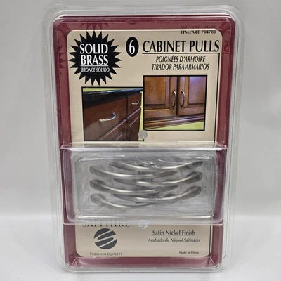 Paquete de 6 tiradores de gabinete de latón macizo de zafiro níquel satinado de 3,75 pulgadas CC con tornillos Foto 1 de 4