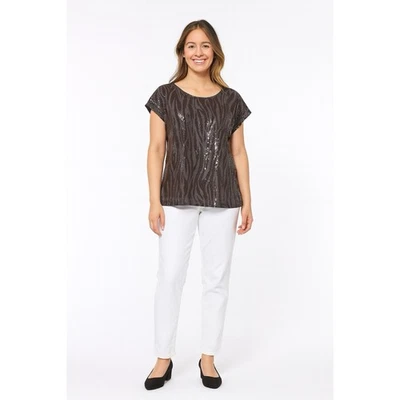 Top para mujer Cable & Gauge M negro gris lentejuelas estampado cebra manga corta nuevo con etiquetas Foto 1 de 4