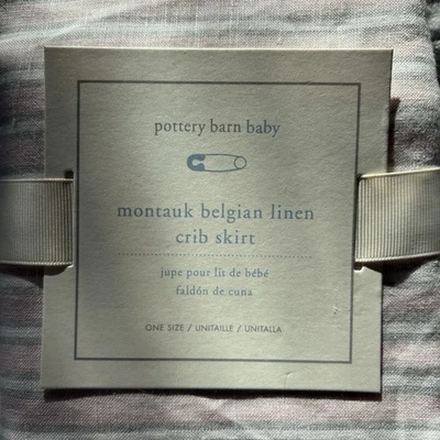 Pottery Barn Baby NUEVO Montauk Belga Lino Cuna Falda Guardería Rosa Gris Rayas Foto 1 de 4