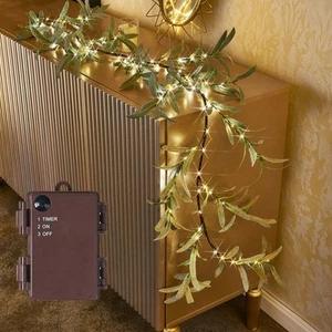 Lighted Olive Garland Battery Operated with Timer 6FT 96 LED Fairy Lights, Fa... - Picture 1 of 6