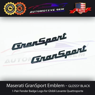Maserati GranSport Emblem Gloss Black Fender Letter Badge Logo OEM Quattroporte - Image 1 of 3