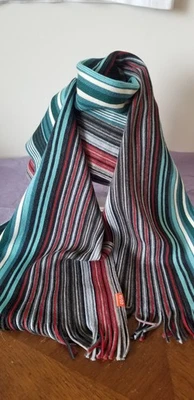 HUGO BOSS Men's One Size Multi Blue Stripe 100% Wool Fringe Scarf - Imagem 1 de 4