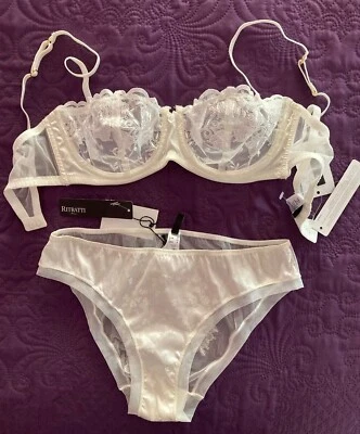 NWT RITRATTI Bridal Set Lace Bra 34C/Briefs SMALL White Made in Italy $255 - Image 1 of 4
