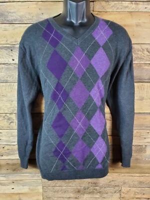 Claiborne Sweater Men Size Large Gray Purple Pullover Chest 46" Length 26" Foto 1 de 4