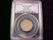 Sweden 1875 St 50 Ore Km#519 Large Letters Pcgs Au55