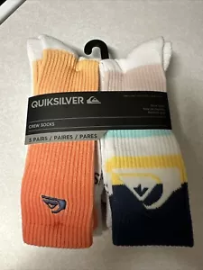 Men's Quiksilver Crew Socks 5 Pair Show Size 6-12 NWT - Picture 1 of 9
