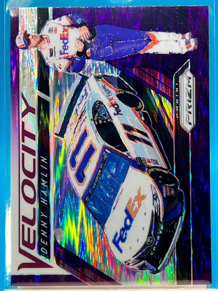 2019 Panini Prizm - Velocity Denny Hamlin #72 Purple Flash Prizm - Image 1 of 2