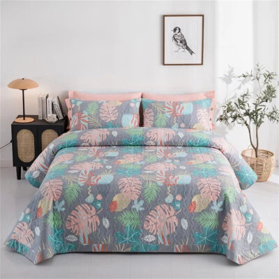 Color Leaf Patchwork Quilt Bedspread Coverlet Throw Rug Queen/King 100% Cotton - Image 1 of 4