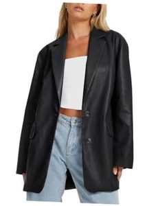 Womens Leather Jackets Going Out Outfits Faux Bomber Winter Coat Medium Black - Picture 1 of 8