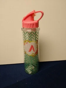Water Bottle Clean with Peach Top FlipUp Straw with "A" on Front 9.25" Tall 21OZ - Picture 1 of 8