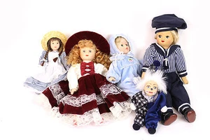 Süßes 5 tlg Set Porzellanpuppen 12-24 cm Sammelpuppe Clown Baby Künstlerpuppe - Bild 1 von 8
