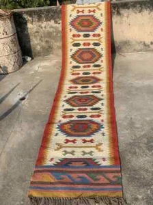 Kilim runner Handwoven Wool Jute Rug Handmade Kilim Dhurrie Rug, Motifs Oriental - Picture 1 of 5