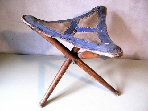 Vintage 1900s Hand Crafted Canvas  Folding Camping Tripod Fishing Stool Cover