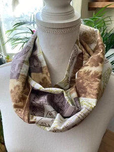 Unisex beige-brown vintage pattern Infinity scarf/Infinity cotton shawl-1 qty - Picture 1 of 3