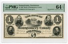 1865 $1 The Bank of Montgomery County - Norristown, Pennsylvania Note Pmg 64 Epq