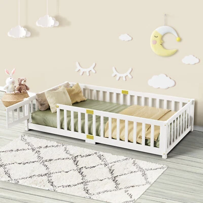 NAIZEA Niños Montessori Cama de Piso Doble Piso Marco de Cama con Listones Madera Maciza de Pino Foto 1 de 4