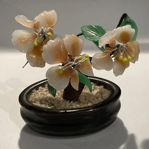 Vintage Bonsai Tree Ornament Japanese Hardstone Glass in a Ceramic Pot - Picture 1 of 15