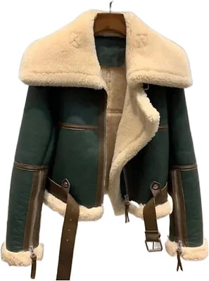 Abrigo chaqueta para mujer Raf B4 negro piel de oveja invierno piel y cuero cálido Foto 1 de 4