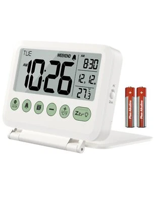 Reisewecker Digital Klein 2 Stufen Licht und Lautstärke 12/24H Kalender Tempe... - Bild 1 von 4