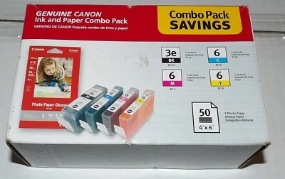 Genuine Canon BCI-3e Black & 6 Cyan Magenta Yellow Color Ink  + Photo Paper - Image 1 of 2