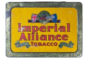 Scarce 1920s New Zealand “Imperial Alliance” litho hinged tobacco tin, good cond - Picture 1 of 8