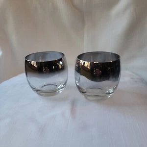 Vintage MCM Silver Ombre Fade Mercury Roly Poly Lowball Glasses Over 3”Tall - Picture 1 of 2