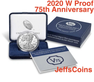 2020 W End of World War II 75th Anniversary American Eagle Privy V75 Silver 20XF - Image 1 of 4