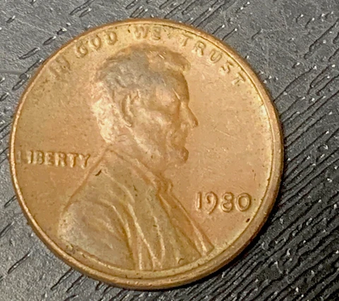 1980 Lincoln Penny No Mint Mark Slight Offset Cover