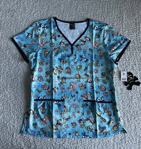 Koi Tokidoki Scrub Top Women’s Sz Medium Blue Aloha Eve Nursing Medical - Picture 1 of 10