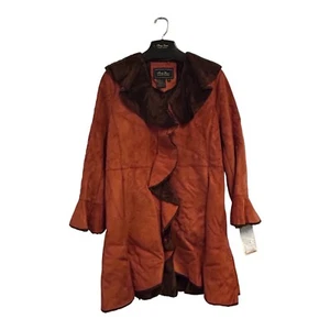 90s Terry Lewis Classic Luxuries Burnt Orange Coat Faux Suede/Fur Trim Women’s M - Bild 1 von 19