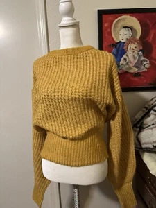Zara Sweater Womens  Large  Yellow And Bites Of  White  Balloon Sleeves NEW - Picture 1 of 8