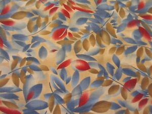 OOP Kaufman Cotton Fabric ~  Blue and Red Shadow Leaves ~  BTY