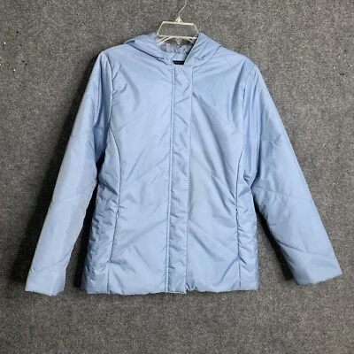 Chaqueta corta acolchada de nailon Izod Outerwear con capucha para mujer M azul claro invierno cálido Foto 1 de 4