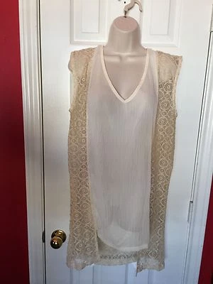 MEMORY LANE BY SCRAPBOOK Blouse Tunic Long Top Cover Up Crochet Chiffon M NWT$58 - Image 1 of 4