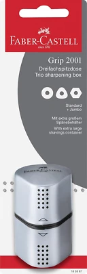 Faber-Castell Grip Trio Pencil Sharpener - Grey, 3-In-1 Artist Pencil Sharpener,