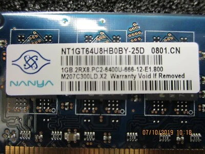 NANYA - NT1GT64U8HB0BY-25D - 1 GB PC2-6400 800MHz Memory DDR2-SDRAM 240-Pin - Image 1 of 4