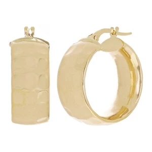 Italian 14k Yellow Gold Hollow Hammered Hoop Earrings 22.5 x 8.8mm 4.2 grams - Picture 1 of 5