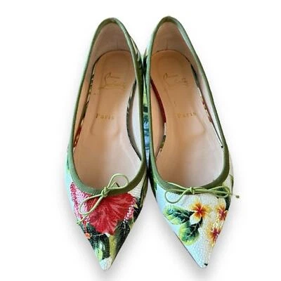 Christian Louboutin Solasofia Pisos Hawaiano Estampado Tropical Talla 38 Blanco Multi Foto 1 de 4