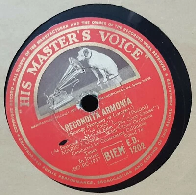 Mario Lanza – Recondita Armonia / E Lucevan Le Stelle - 78RPM 12" record - Image 1 of 2