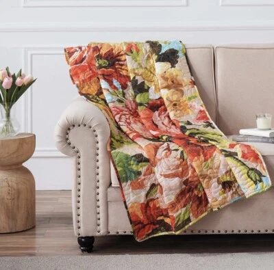 NUEVO Anthropologie Boho Rojo Floral Manta Colcha Edredón - 50" x 60" Foto 1 de 4