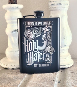 Holy Water Black Stainless Steel 8 Oz Hip Flask With Funnel Laser Engraved