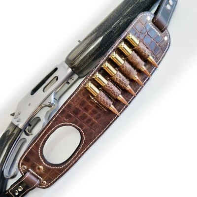 Rifle Sling Adjustable Gator Embossed Leather for Winchester Marlin Henry - Image 1 of 4