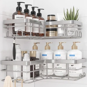 Corner Shower Caddy - 2 Pack, Adhesive Organizers, X-Large, Silver  - Picture 1 of 3