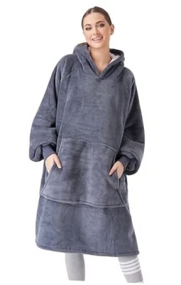  Manta Usable Sudadera con Capucha Mujeres Hombres, Cálida Sherpa Gran Tamaño Manta con Capucha Gris Foto 1 de 4